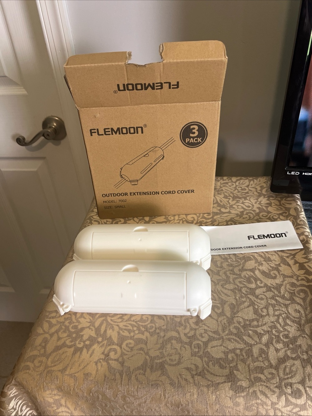 Extension Cord Safety Cover Flemoon 2 Pack Outdoor with Waterproof Barrier white